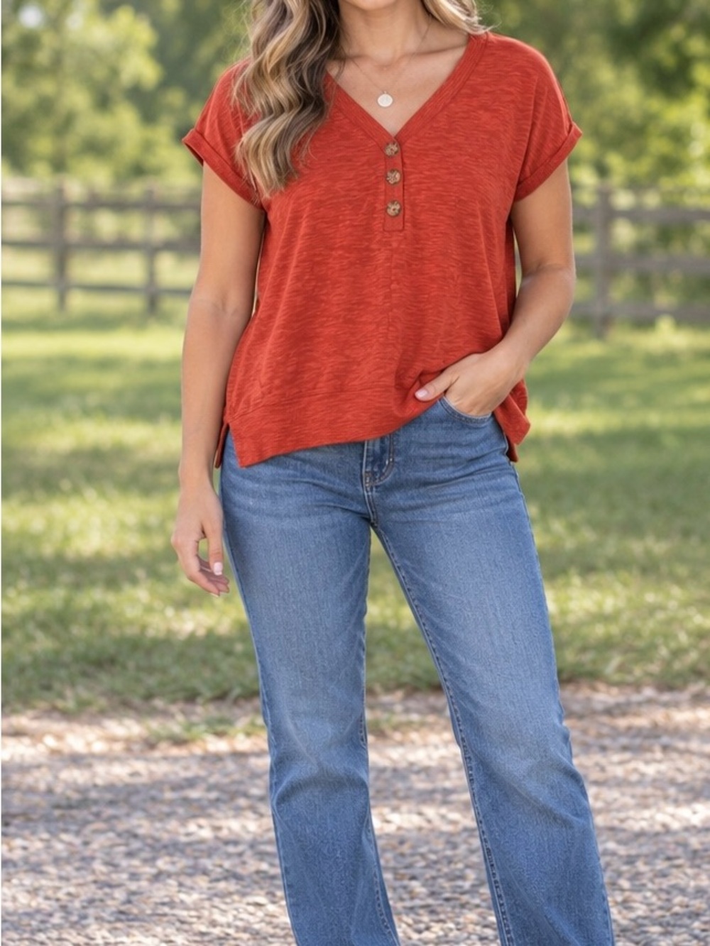 J. Jill Short-Sleeve V-Neck Button Top